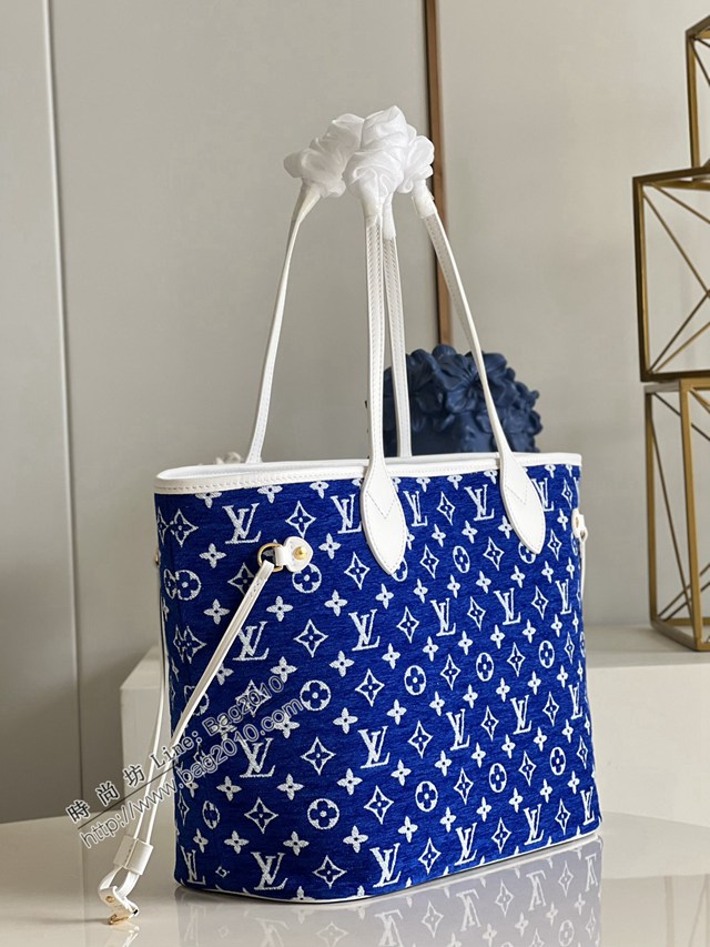 LV專櫃2023新款Neverfull MM包字母包 M46220藍 路易威登LV Match系列購物袋女包 dn1070